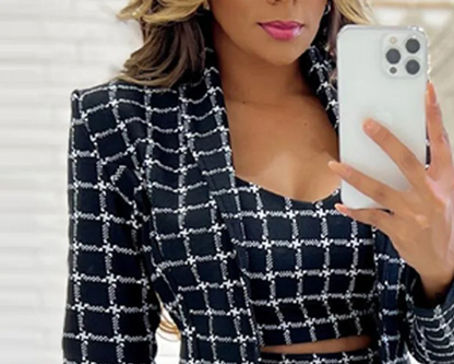 Plaid Print Lapel Suit