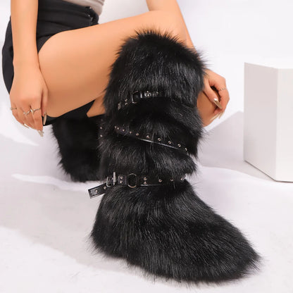 Faux Fur Belt Buckle Boots