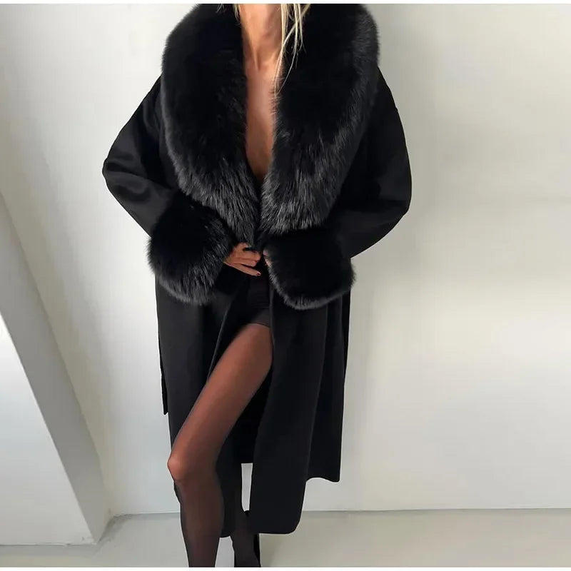 Chic Retro Black Fur Coat