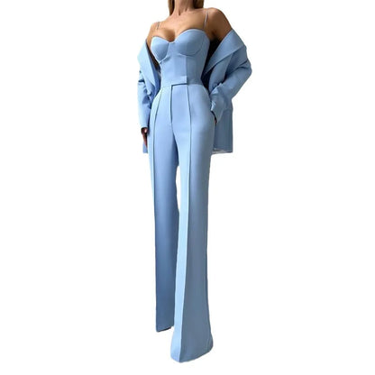 Strapless Top Flare Blazer Suit Set