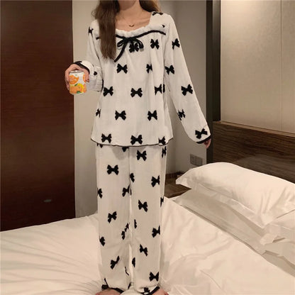 Thickened Fleece Bow Pajamas