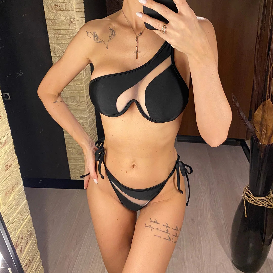 One Shoulder Underwired V-Bar Bikini