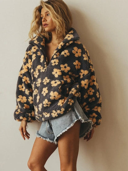 Floral Sherpa Pullover Sweatshirt