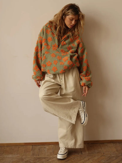 Floral Sherpa Pullover Sweatshirt