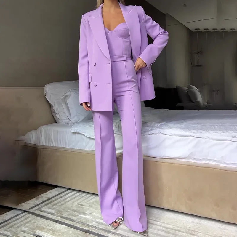 Strapless Top Flare Blazer Suit Set