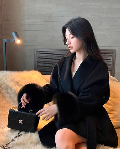 Chic Retro Black Fur Coat