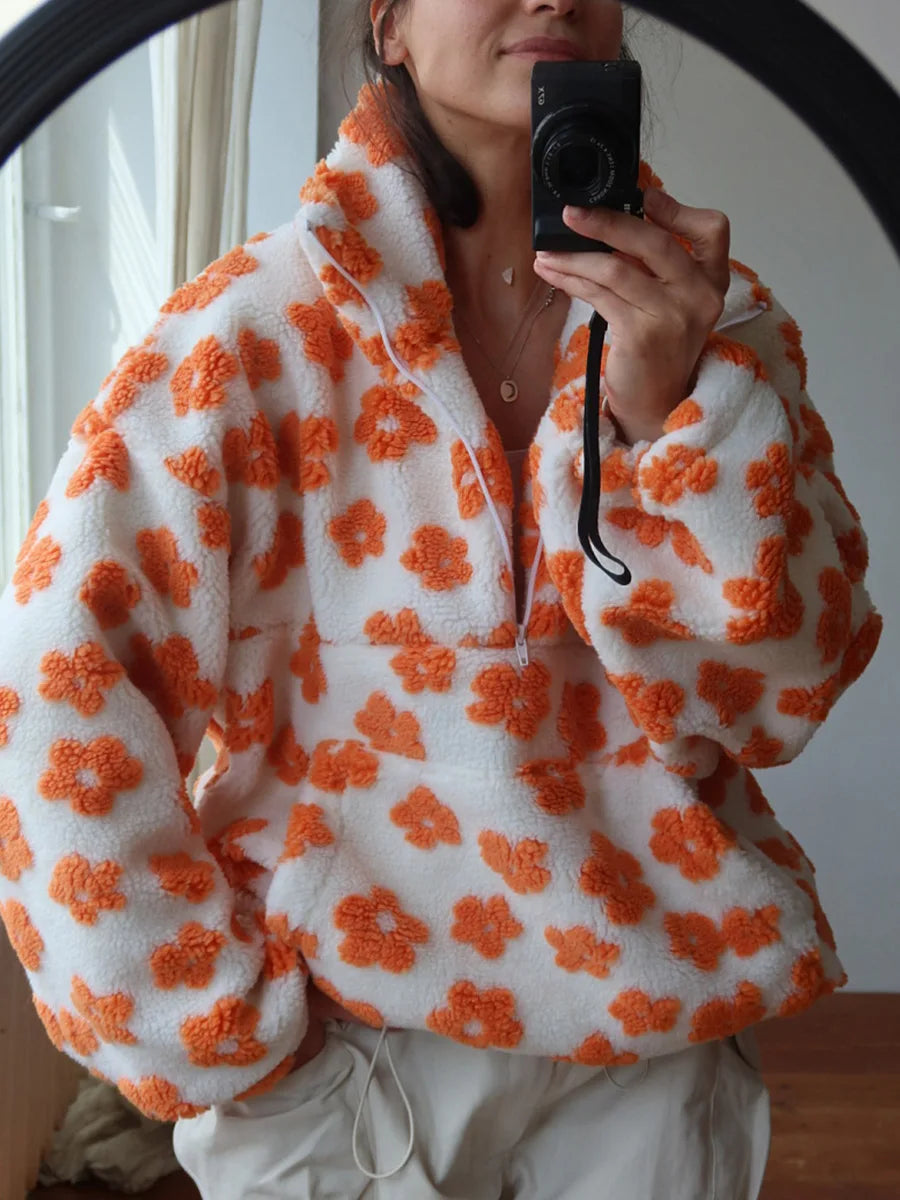Floral Sherpa Pullover Sweatshirt