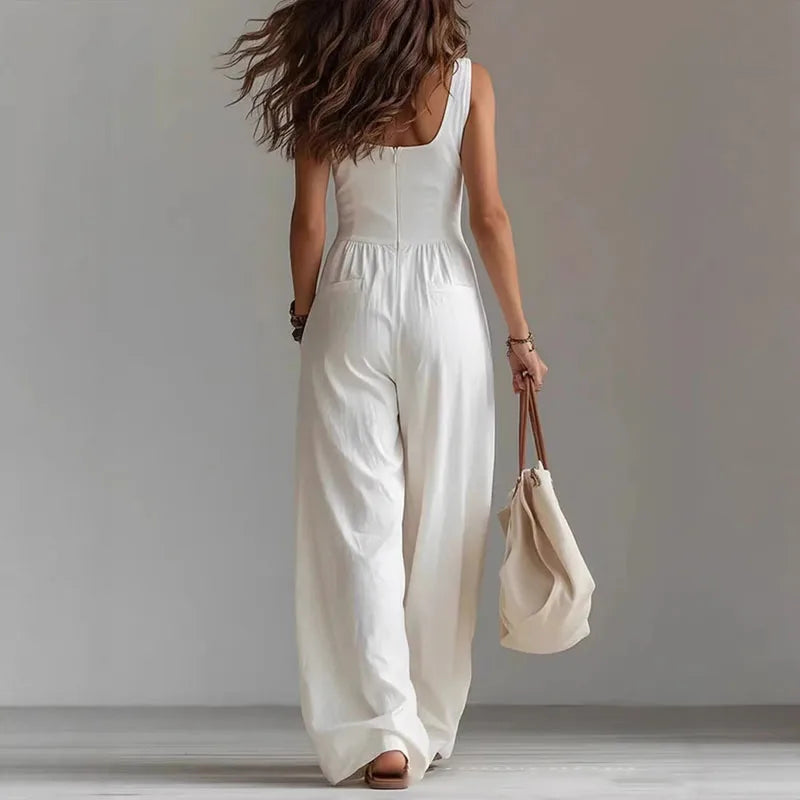 V Neck Button Jumpsuit