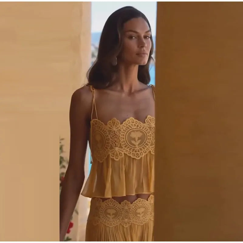 Sheer Lace Ruffle Chic Set
