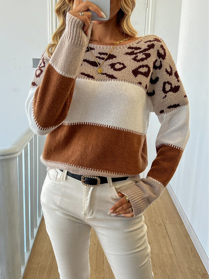 Contrast Leopard Print Sweater