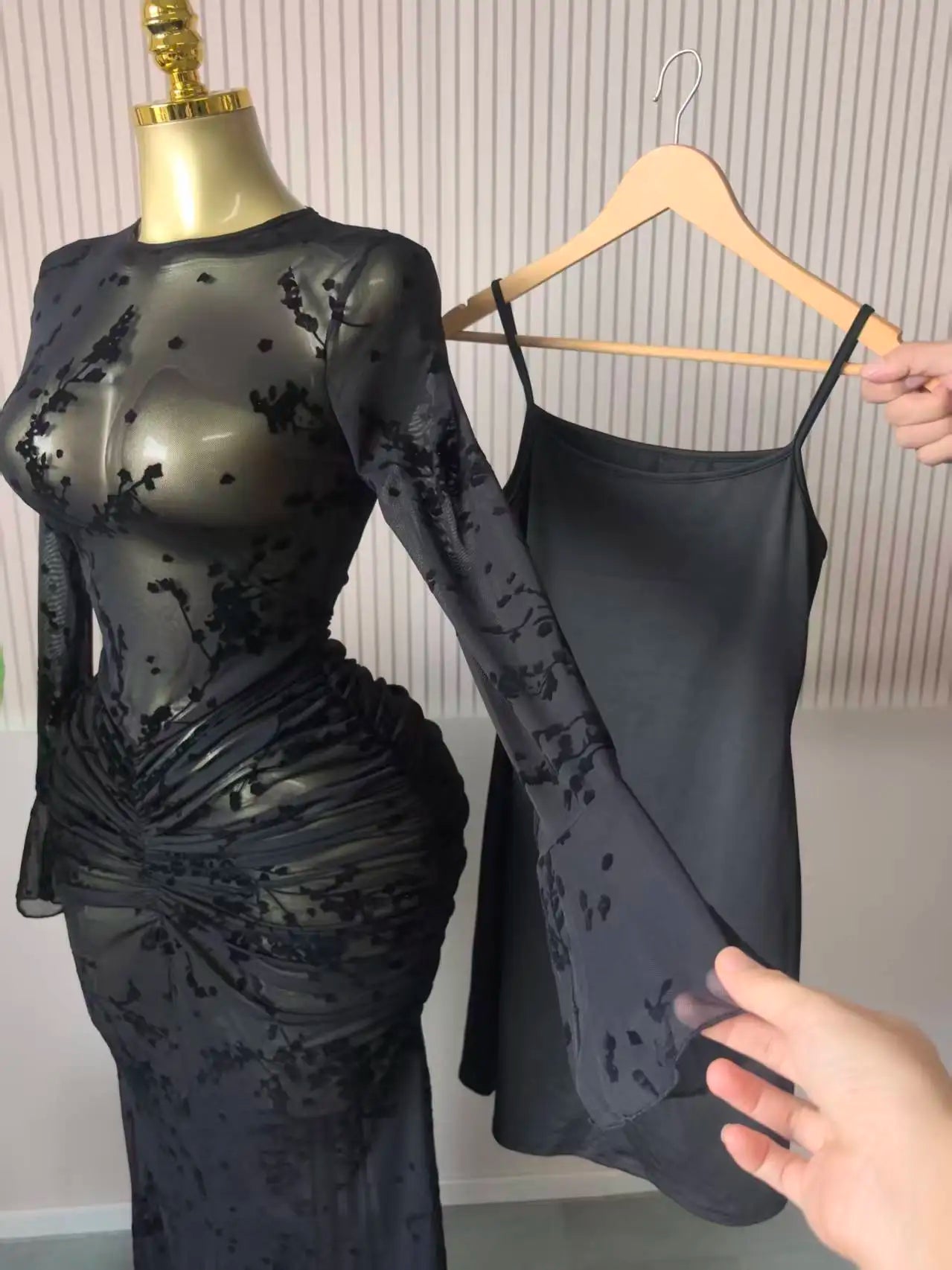 Stacked Mesh See Though with Lining