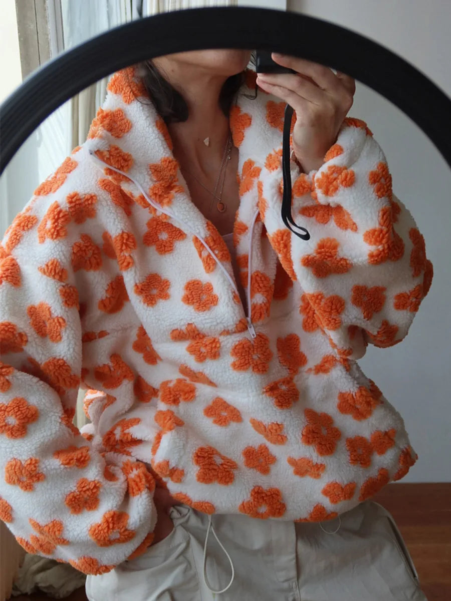 Floral Sherpa Pullover Sweatshirt