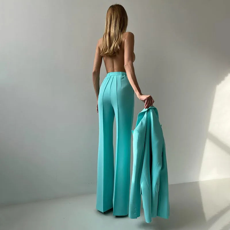 Strapless Top Flare Blazer Suit Set