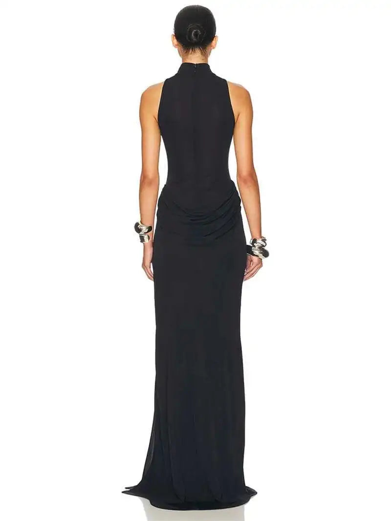 Turtleneck Pleated Maxi Dress