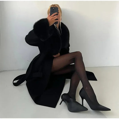 Chic Retro Black Fur Coat