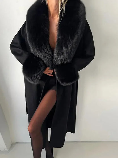 Chic Retro Black Fur Coat