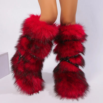 Faux Fur Belt Buckle Boots
