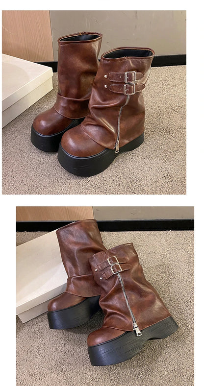 Soft Leather Mid Calf Boots