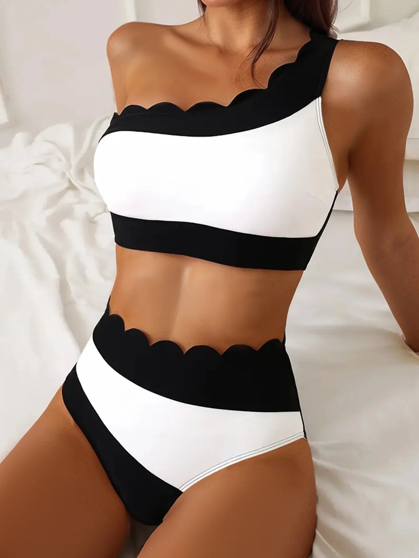 Black White Patchwork Bikini