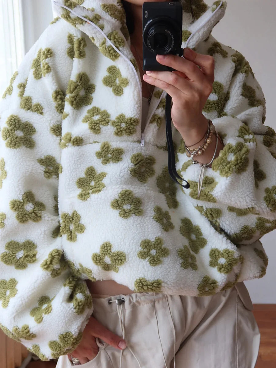 Floral Sherpa Pullover Sweatshirt