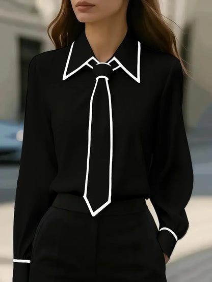 Tie Lapel Design Blouse