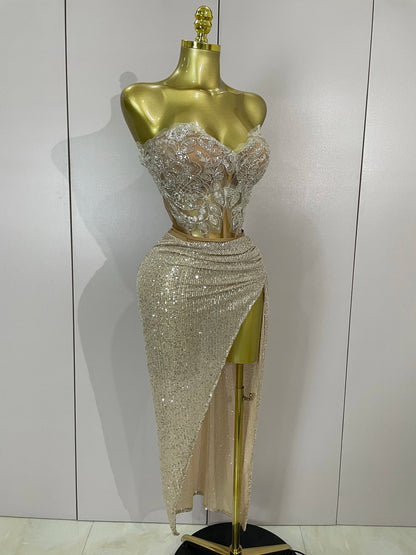 Strapless Sequin Two Pieces Set