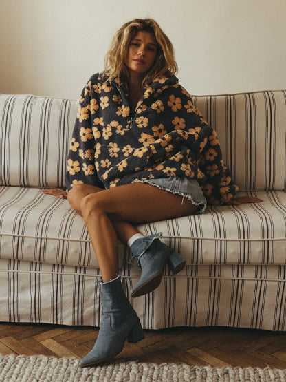 Floral Sherpa Pullover Sweatshirt