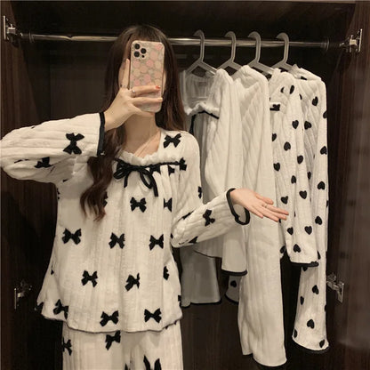 Thickened Fleece Bow Pajamas