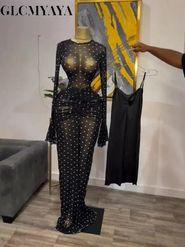 Stacked Mesh See Though with Lining