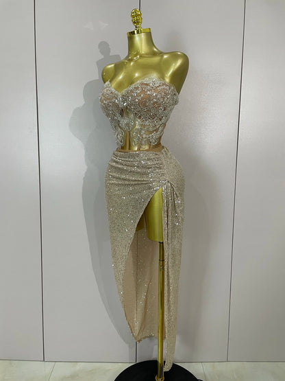 Strapless Sequin Two Pieces Set