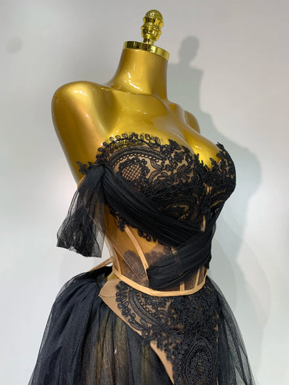 Strapless Mesh Two Piece Set