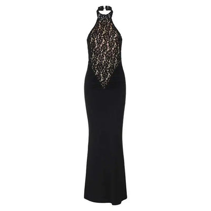 Lace Halter Backless Maxi Dress