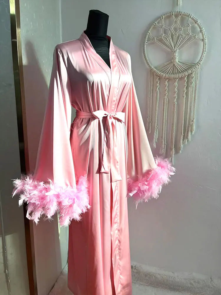 Feather Boudoir Silk Gown