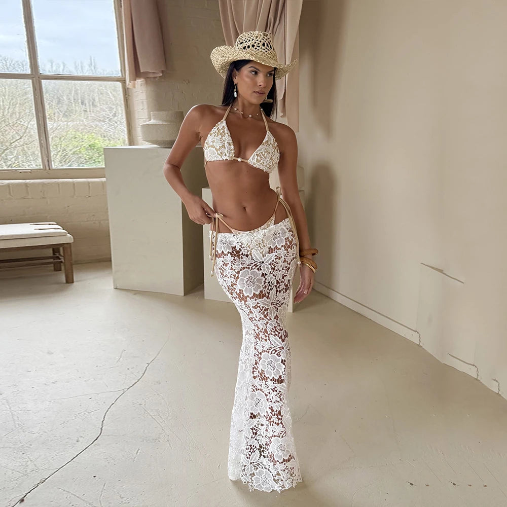 White Lace 3 Pieces Bikini