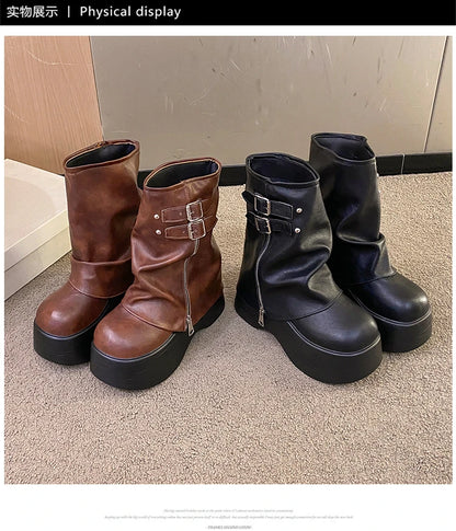Soft Leather Mid Calf Boots