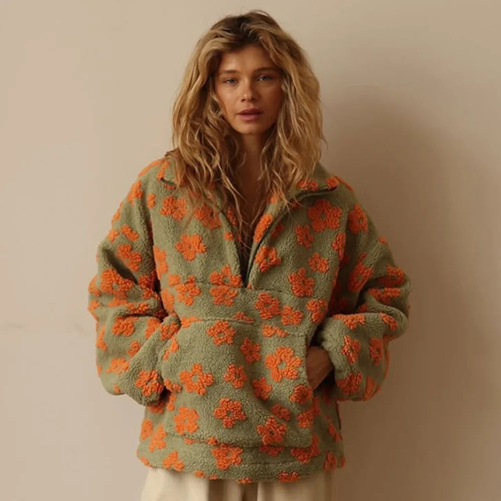 Floral Sherpa Pullover Sweatshirt