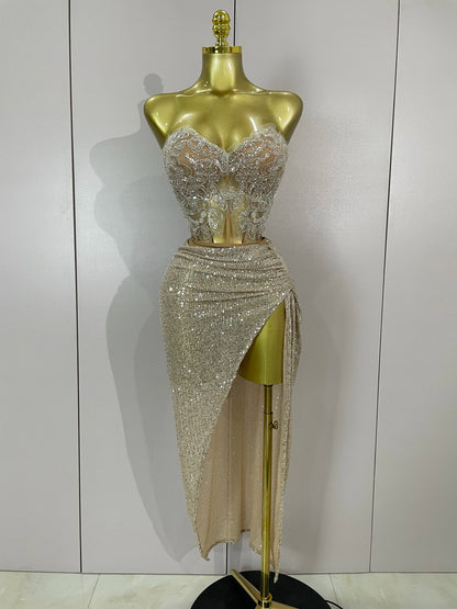 Strapless Sequin Two Pieces Set