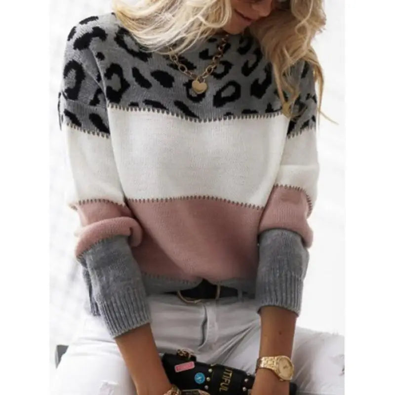 Contrast Leopard Print Sweater