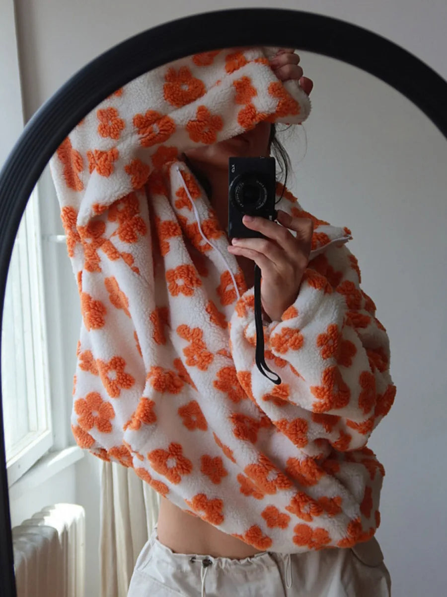 Floral Sherpa Pullover Sweatshirt