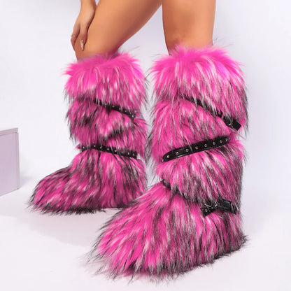 Faux Fur Belt Buckle Boots