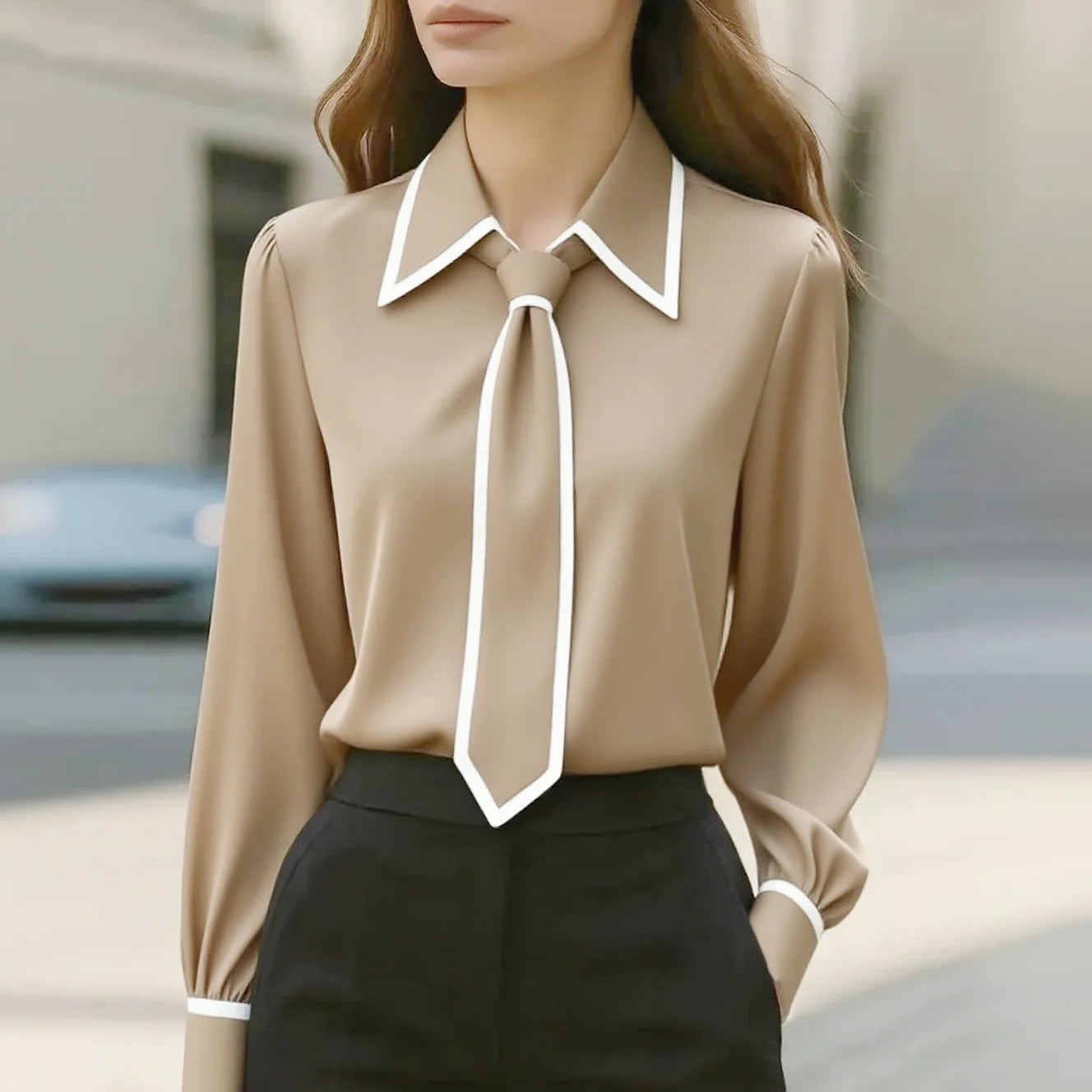 Tie Lapel Design Blouse