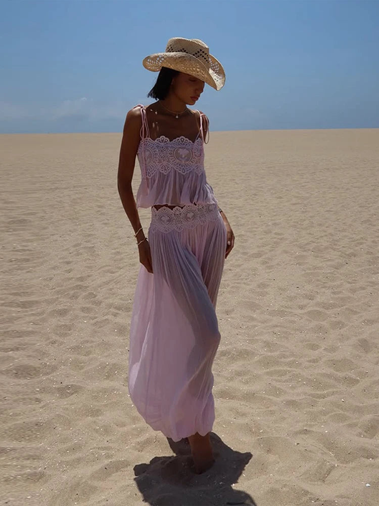 Sheer Lace Ruffle Chic Set