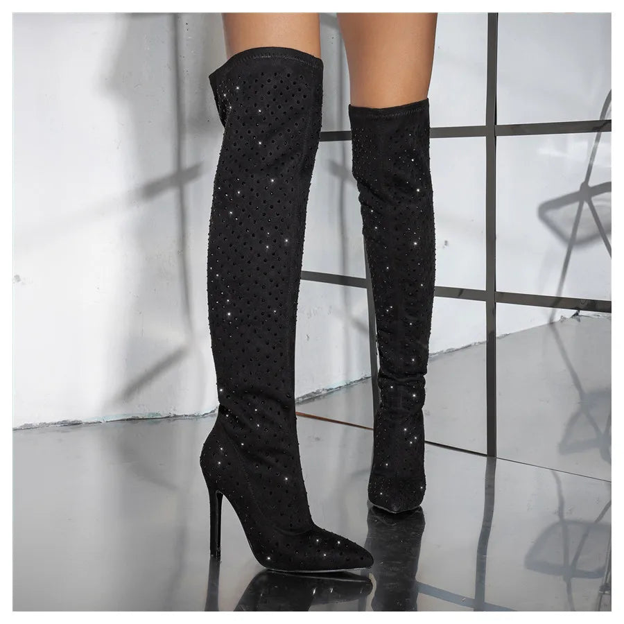 Rhinestones Thigh Highs