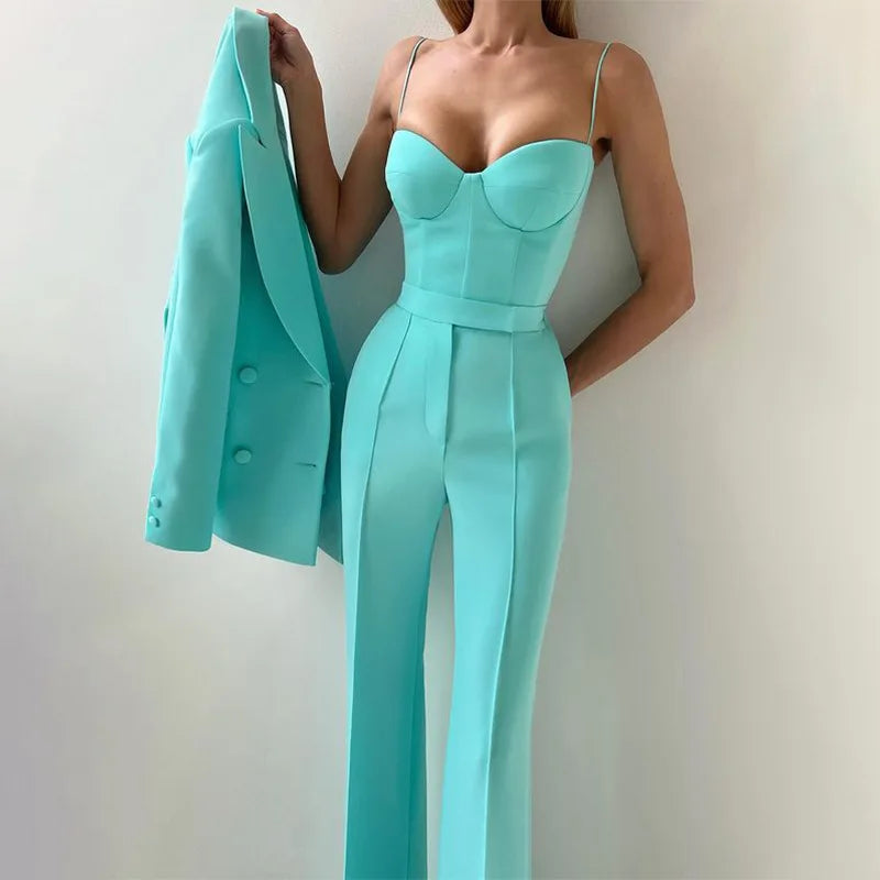 Strapless Top Flare Blazer Suit Set