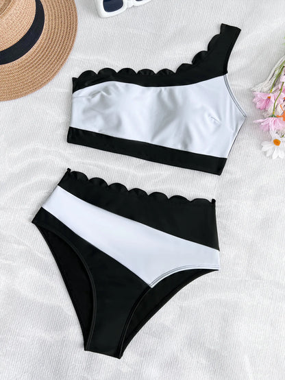 Black White Patchwork Bikini