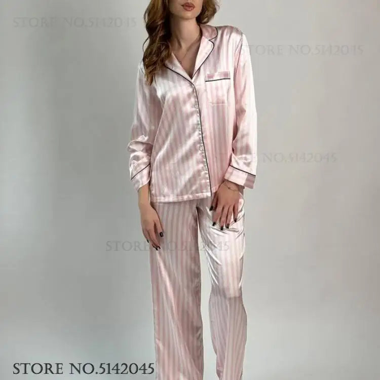 Pink Stripe Long Sleeve Pajamas Set