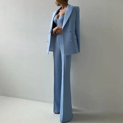 Strapless Top Flare Blazer Suit Set