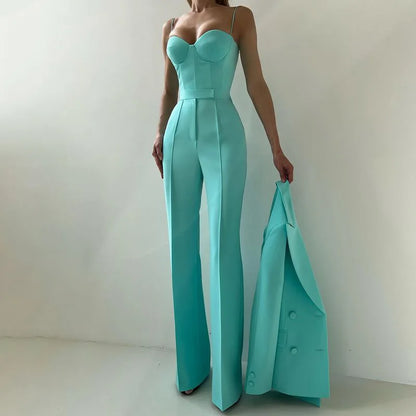 Strapless Top Flare Blazer Suit Set
