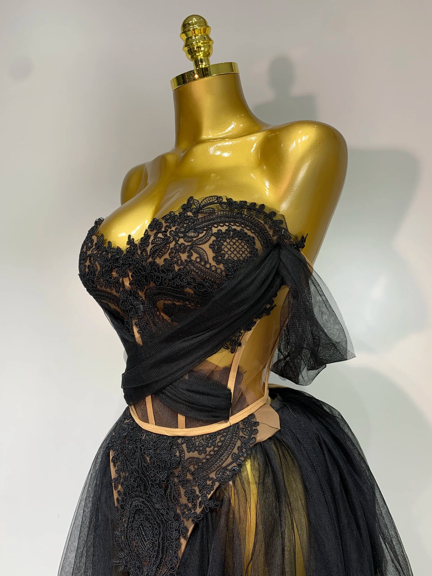 Strapless Mesh Two Piece Set