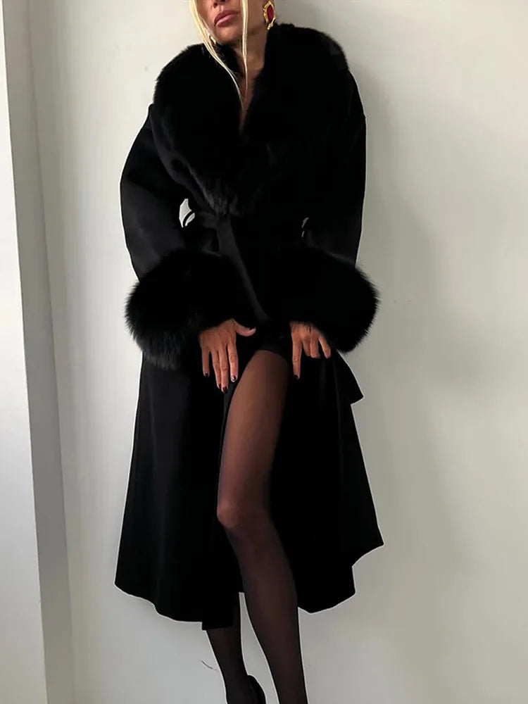 Chic Retro Black Fur Coat